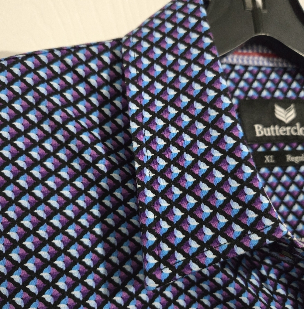 Buttercloth XL Regular Fit Men's Long Sleeve Knit Button-Up Shirt Blue Purple